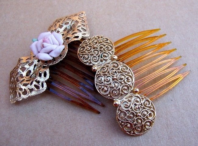 retro vintage gold tone neo baroque hair comb  