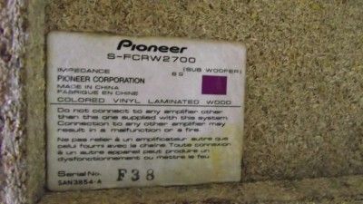 PIONEER SUBWOOFER FOR S FCRW2700 (F38) AS IS  