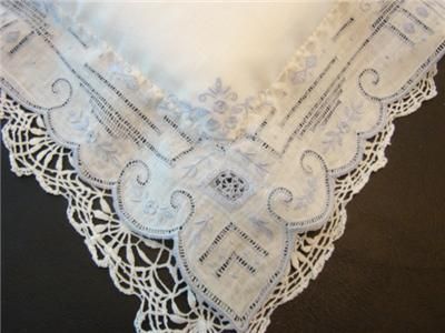   HANDKERCHIEF WEDDING BRIDAL RING BEARER PILLOW SOMETHING BLUE  