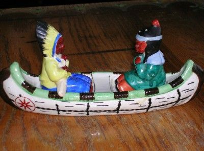 Vintage SALT PEPPER Set INDIAN CANOE CHIEF SQUAW Souvenir Michigan 