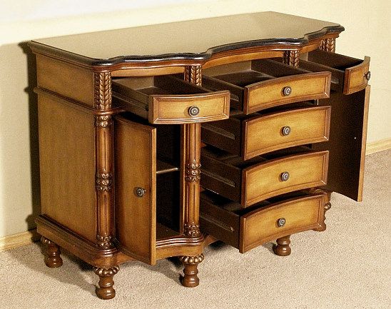 Antiqued Oak Marble Top Sideboard Dresser   