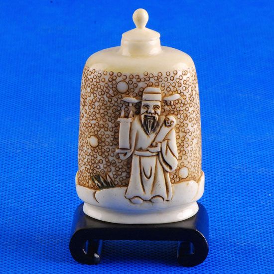 Carved OX Bone Snuff bottle Carving Old Man With Stand  