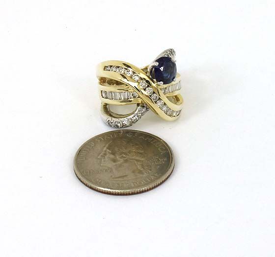 TRENDY 2 T 14K GOLD, DIAMONDS & SAPPHIRE WIDE BAND RING  