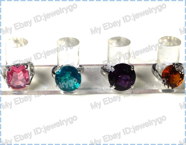Wholesale Jewelry Lots 15X Multicolor Crystal Zircon silver rings Free 